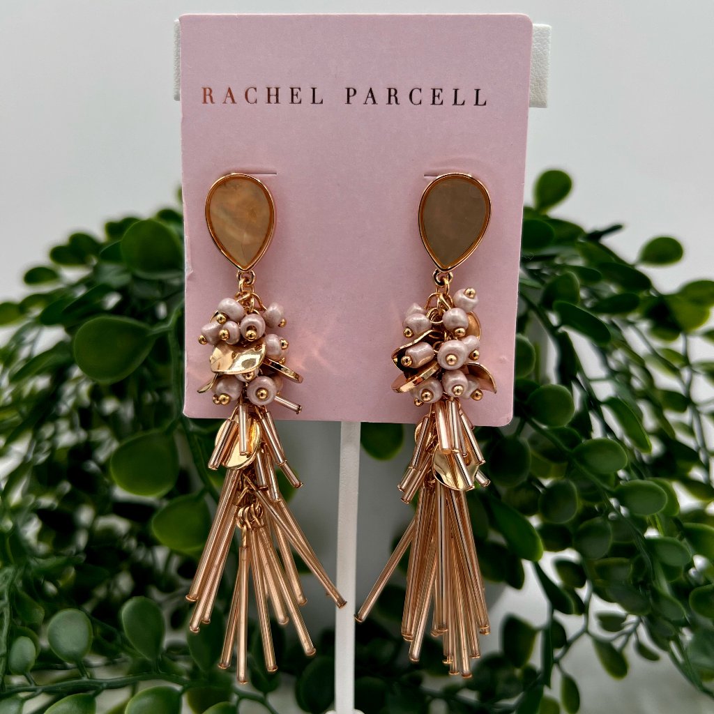 Rachel Parcell Gold Tone Dangle Earrings With Cascading Beads And Faux Pearls